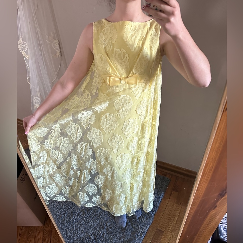 50s empire yellow lace formal gown prom dress